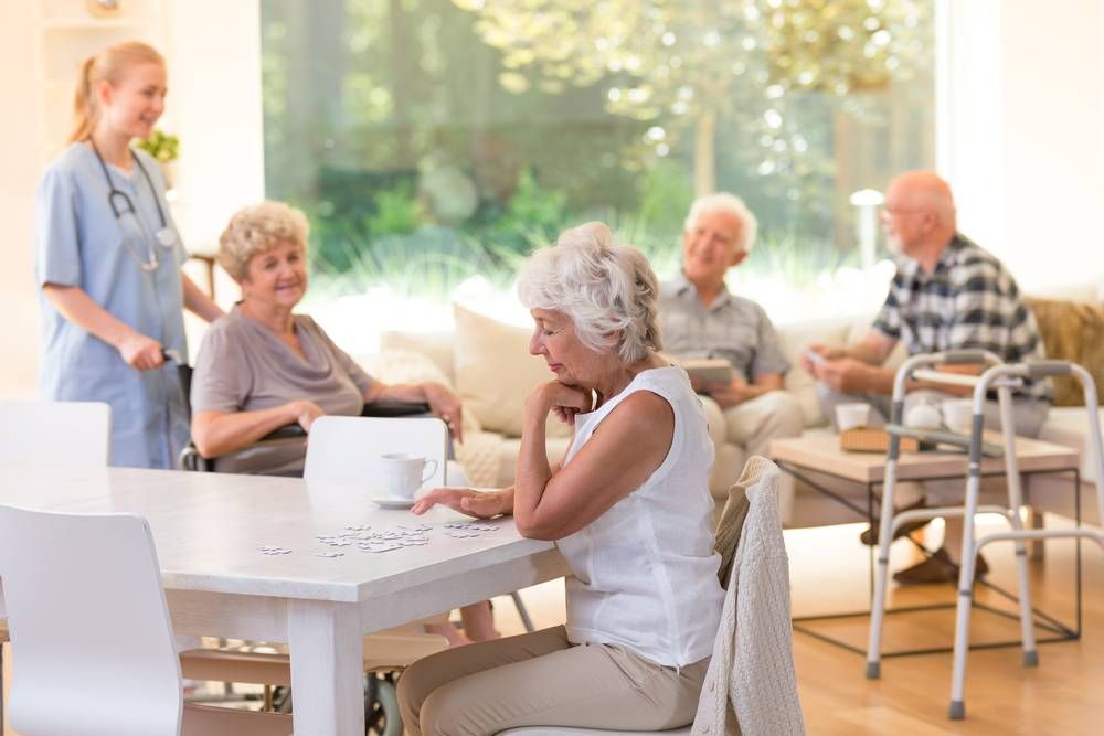 seniors playing games in nursing home